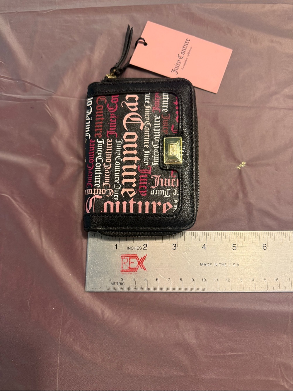NWT Y2K Juicy Couture Black Pink Multi Block Party Logo Medium Zip Bifold Wallet - Picture 9 of 10
